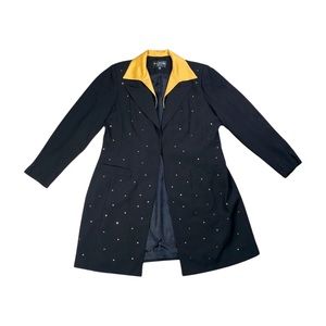 Eva Polini Couture Black Rhinestone Double Breasted Linen Blazer 16